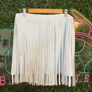 TCEC‎ Baby Blue Suede Mini Skirt with Fringe Size L NWOT